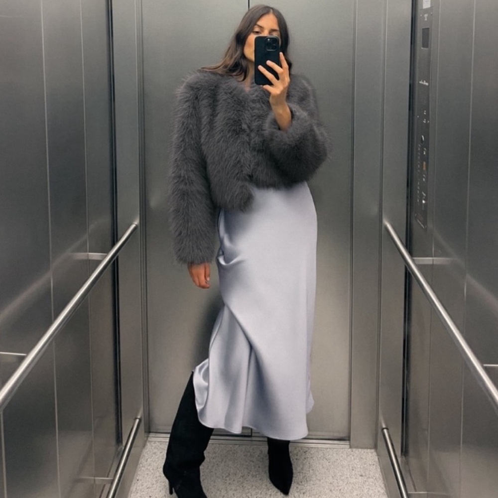 Zara light grey fur jacket